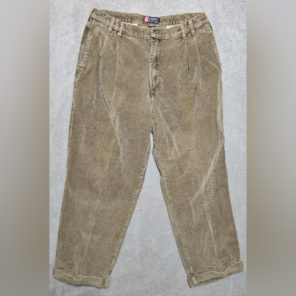 Vintage Polo Ralph Lauren Pants 38x30 Beige Corduroy Cords Pleated Trousers